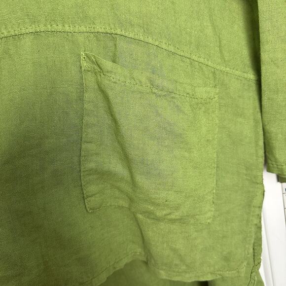 Saga 100% Linen One Size Boho Shirt Dress Pocket Lagonlook Large XL 1x Green - Picture 6 of 10